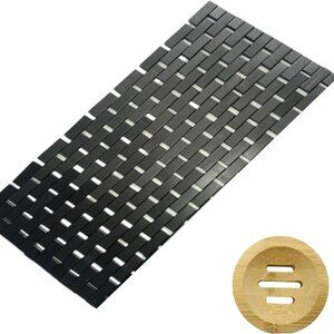 Black Bamboo Bath Mat and Wooden Soap Dish